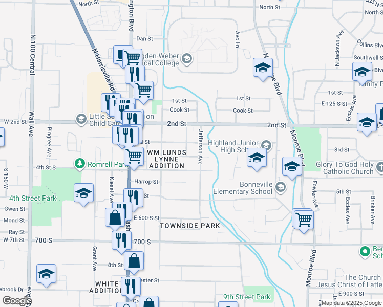 map of restaurants, bars, coffee shops, grocery stores, and more near 556 Douglas Street in Ogden