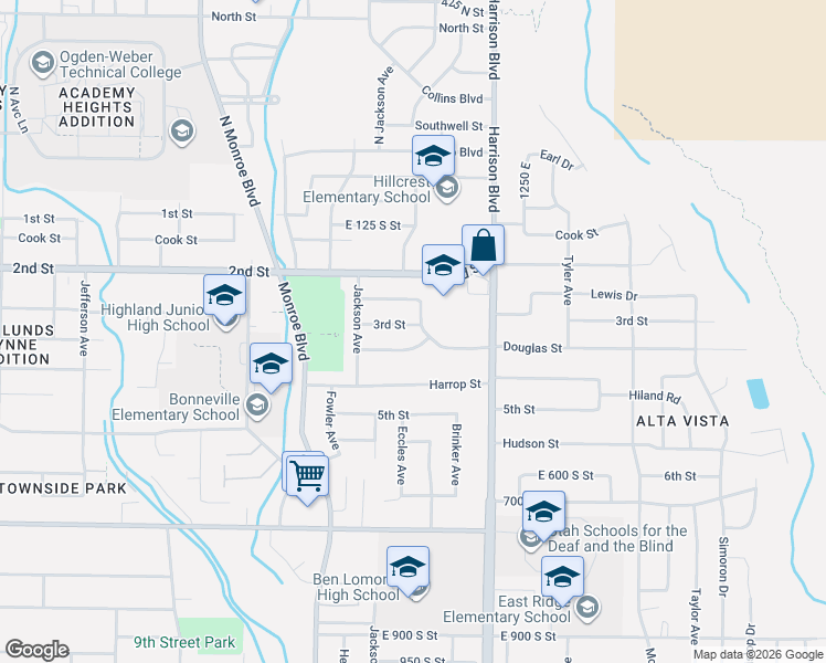 map of restaurants, bars, coffee shops, grocery stores, and more near 271 Van Buren Avenue in Ogden