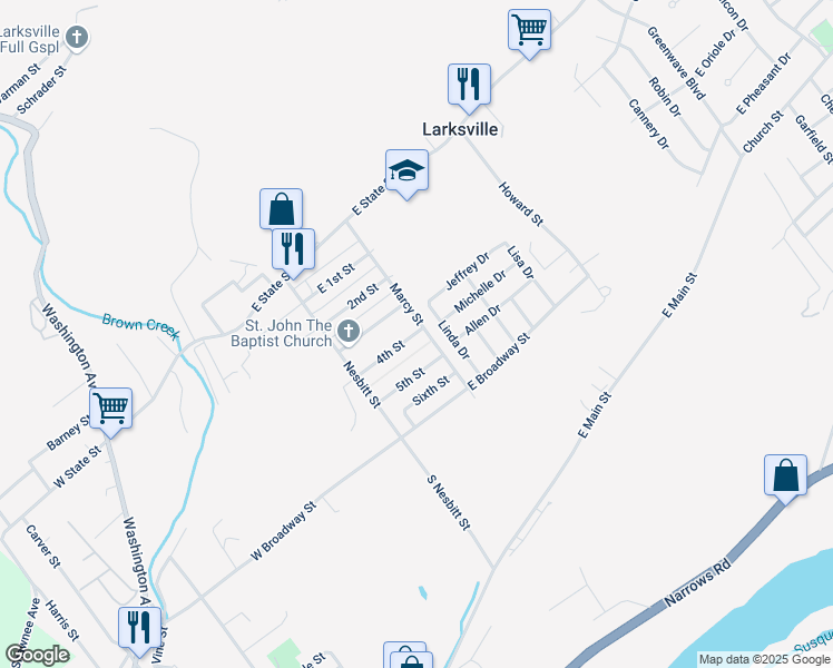 map of restaurants, bars, coffee shops, grocery stores, and more near 99 4th Street in Larksville