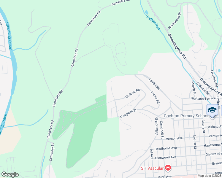 map of restaurants, bars, coffee shops, grocery stores, and more near Campbell Street in Williamsport