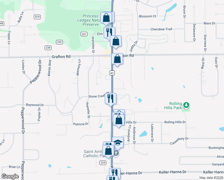 map of restaurants, bars, coffee shops, grocery stores, and more near 4303 Alpine Hill Court in Brunswick