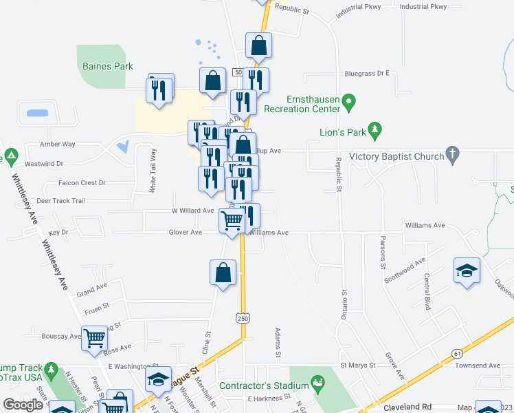 map of restaurants, bars, coffee shops, grocery stores, and more near 3 East Willard Avenue in Norwalk