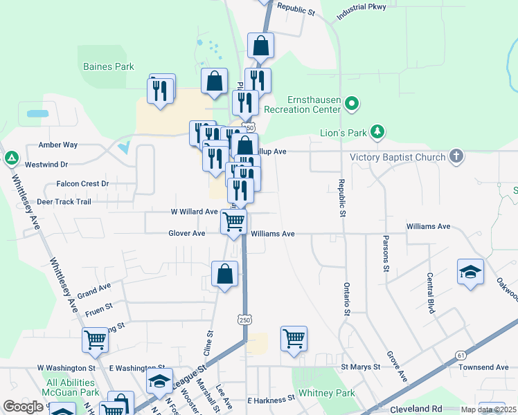 map of restaurants, bars, coffee shops, grocery stores, and more near 3 East Willard Avenue in Norwalk