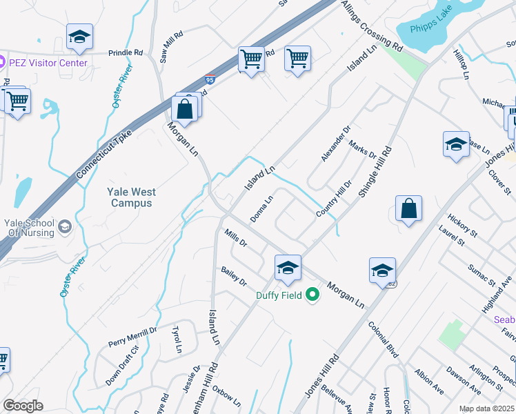 map of restaurants, bars, coffee shops, grocery stores, and more near 35 Donna Lane in West Haven