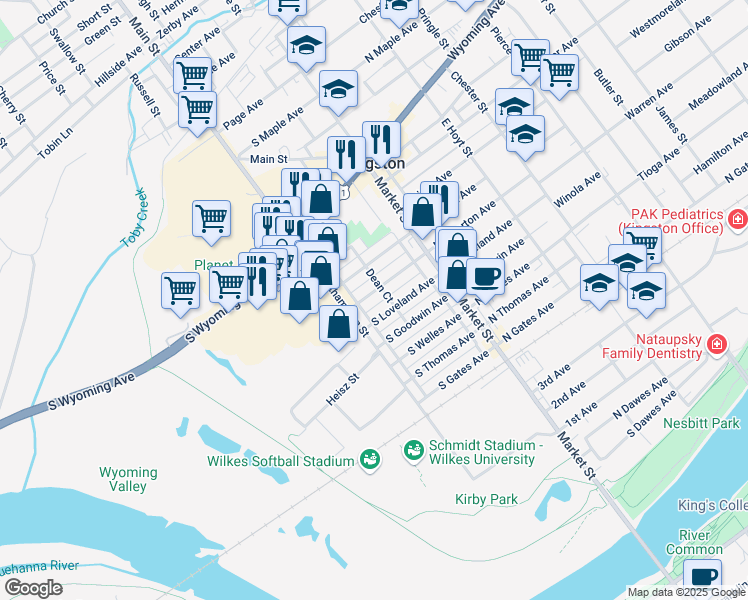 map of restaurants, bars, coffee shops, grocery stores, and more near 80 South Atherton Avenue in Kingston