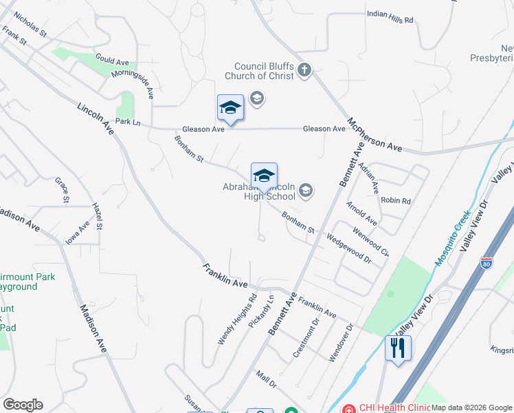 map of restaurants, bars, coffee shops, grocery stores, and more near 1008 Arbor Ridge Circle in Council Bluffs
