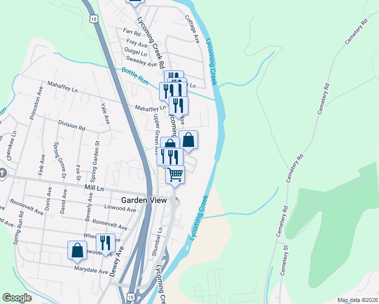 map of restaurants, bars, coffee shops, grocery stores, and more near 1816 Blanchard Avenue in Williamsport