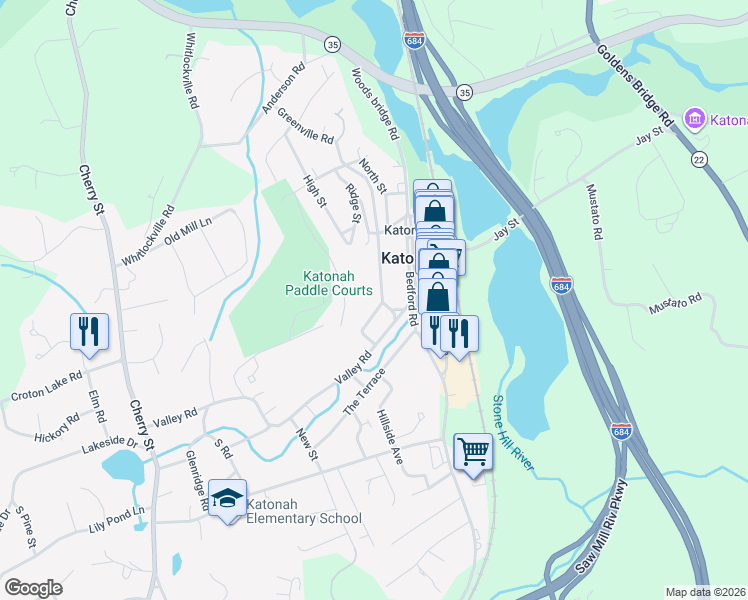 map of restaurants, bars, coffee shops, grocery stores, and more near 87 Edgemont Road in Katonah