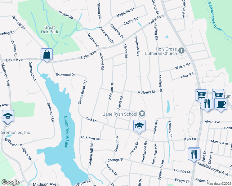 map of restaurants, bars, coffee shops, grocery stores, and more near 7 Histon Road in Trumbull