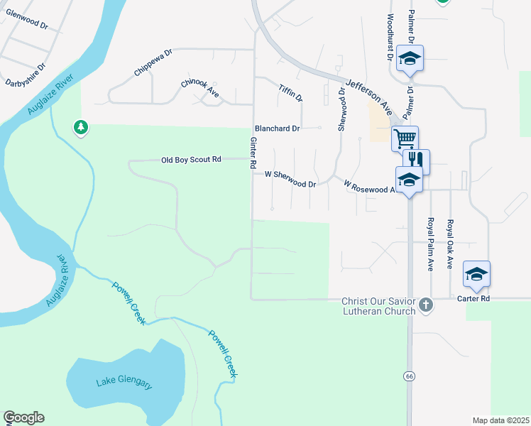 map of restaurants, bars, coffee shops, grocery stores, and more near 2069 Ginter Road in Defiance