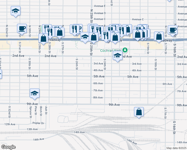 map of restaurants, bars, coffee shops, grocery stores, and more near 2450 5th Avenue in Council Bluffs