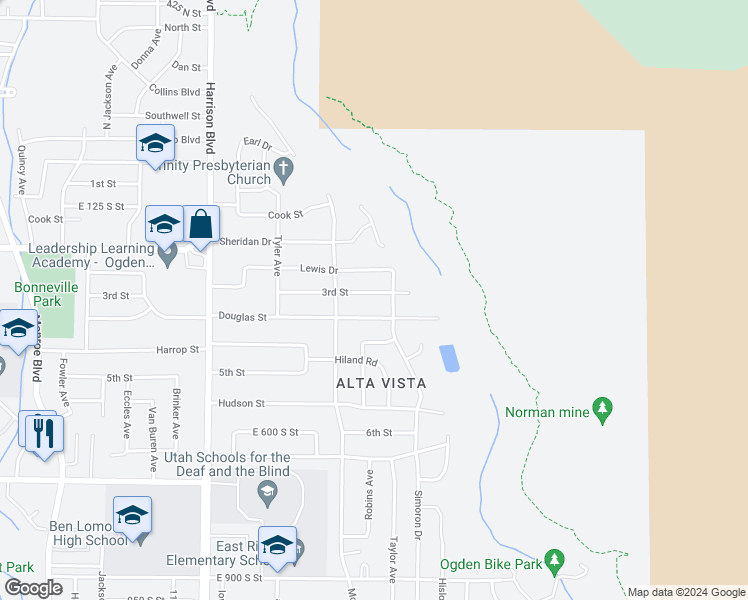 map of restaurants, bars, coffee shops, grocery stores, and more near 1463 3rd Street in Ogden