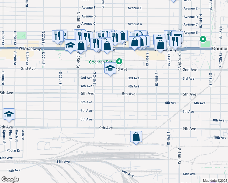 map of restaurants, bars, coffee shops, grocery stores, and more near 2136 5th Avenue in Council Bluffs