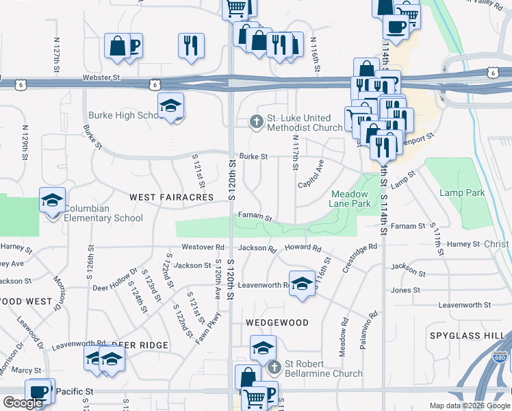 map of restaurants, bars, coffee shops, grocery stores, and more near 220 South 118th Street in Omaha