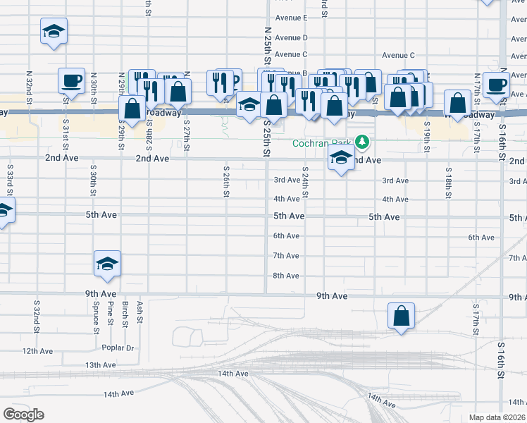 map of restaurants, bars, coffee shops, grocery stores, and more near 2450 5th Avenue in Council Bluffs