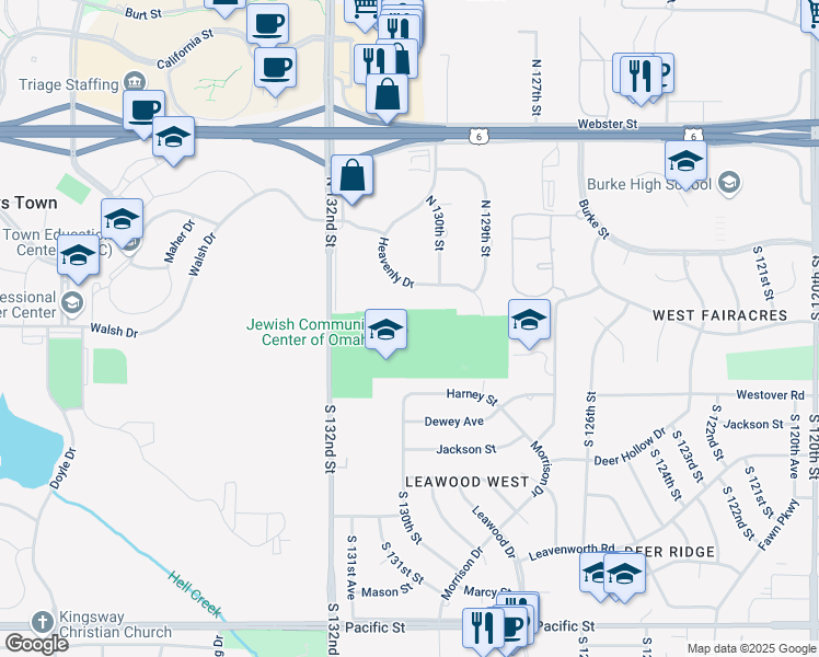map of restaurants, bars, coffee shops, grocery stores, and more near 333 South 132nd Street in Omaha