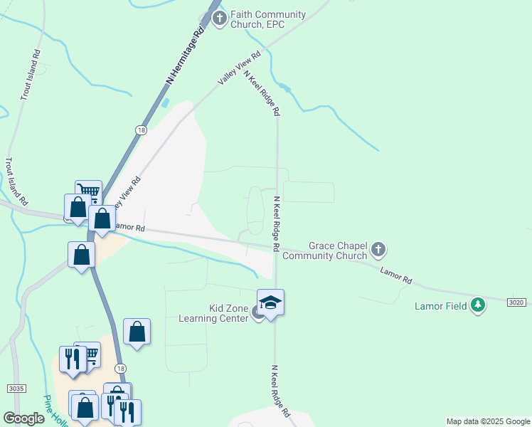 map of restaurants, bars, coffee shops, grocery stores, and more near 1821 Village Path in Hermitage