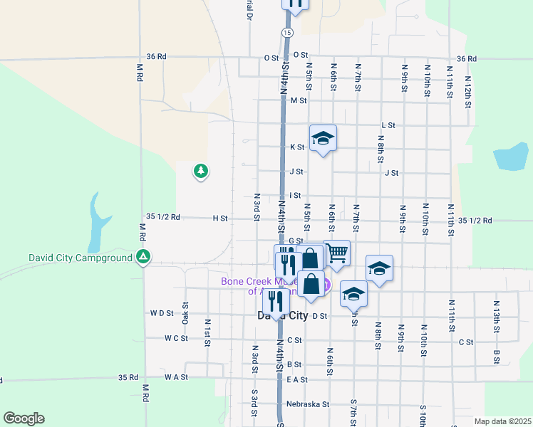 map of restaurants, bars, coffee shops, grocery stores, and more near 348 H Street in David City