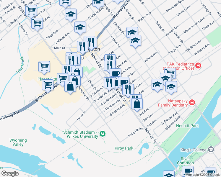 map of restaurants, bars, coffee shops, grocery stores, and more near 15 South Goodwin Avenue in Kingston