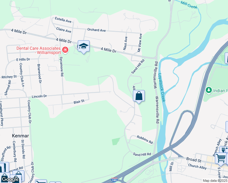 map of restaurants, bars, coffee shops, grocery stores, and more near 2098 Pine Ridge Rd in Montoursville