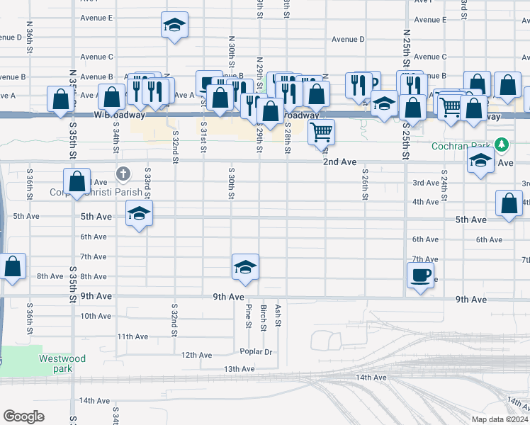 map of restaurants, bars, coffee shops, grocery stores, and more near 2830 5th Avenue in Council Bluffs