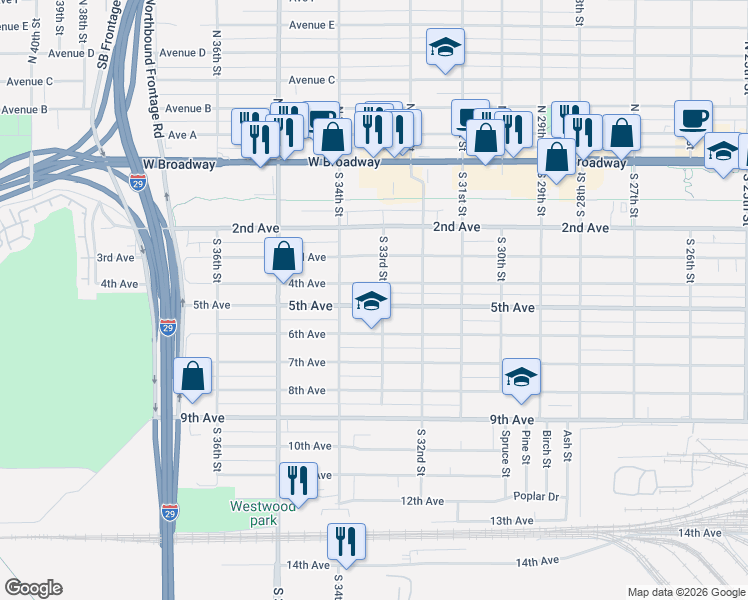map of restaurants, bars, coffee shops, grocery stores, and more near 3308 5th Avenue in Council Bluffs