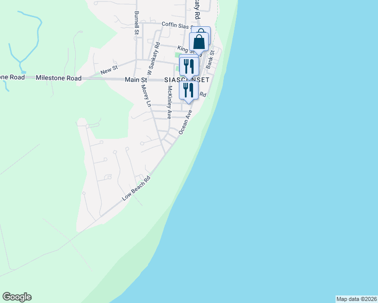 map of restaurants, bars, coffee shops, grocery stores, and more near 36 Ocean Avenue in Nantucket