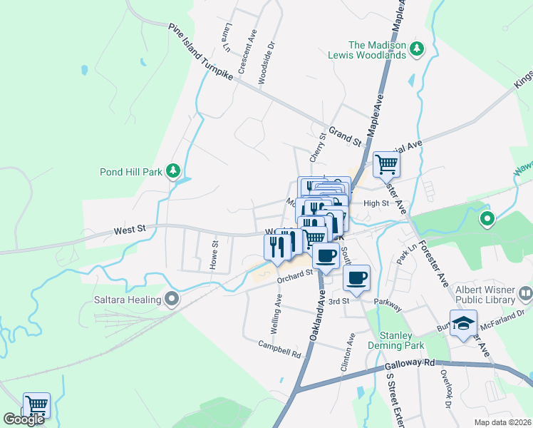 map of restaurants, bars, coffee shops, grocery stores, and more near 6 Cottage Street in Warwick