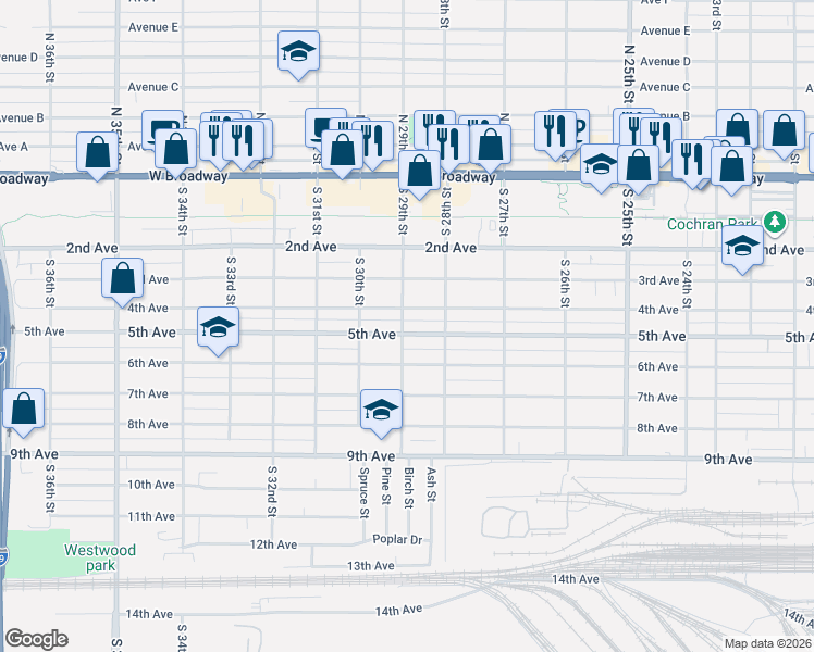 map of restaurants, bars, coffee shops, grocery stores, and more near 2830 5th Avenue in Council Bluffs