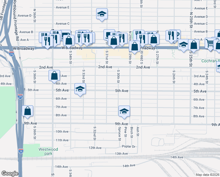 map of restaurants, bars, coffee shops, grocery stores, and more near 3018 5th Avenue in Council Bluffs