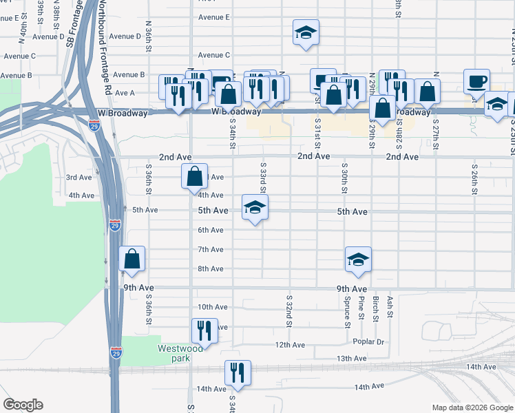 map of restaurants, bars, coffee shops, grocery stores, and more near 3308 5th Avenue in Council Bluffs