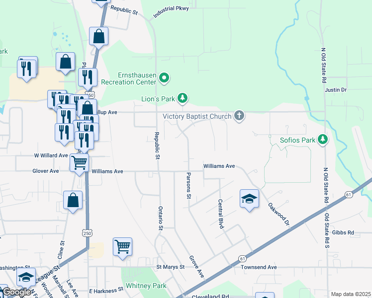 map of restaurants, bars, coffee shops, grocery stores, and more near 85 Parsons Street in Norwalk