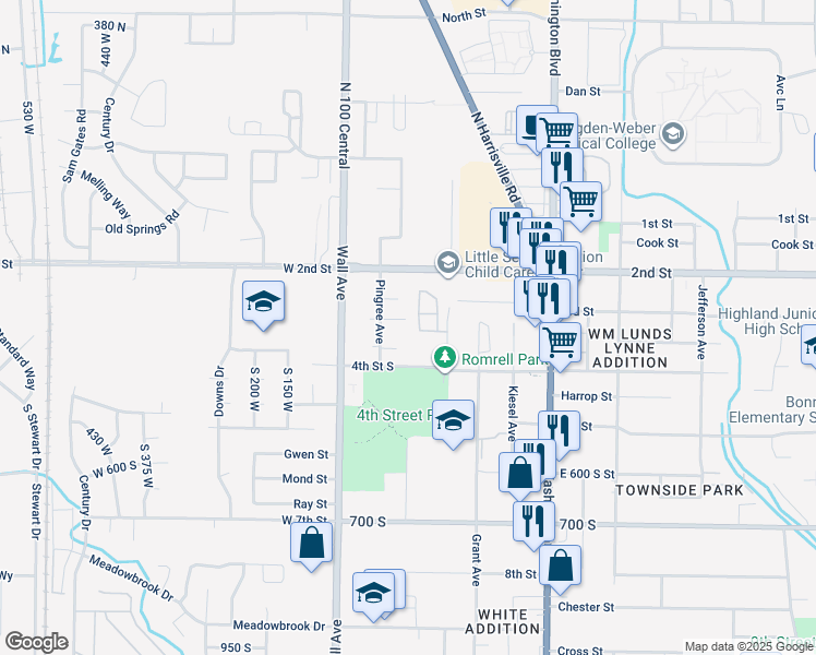map of restaurants, bars, coffee shops, grocery stores, and more near 201 Douglas Street in Ogden