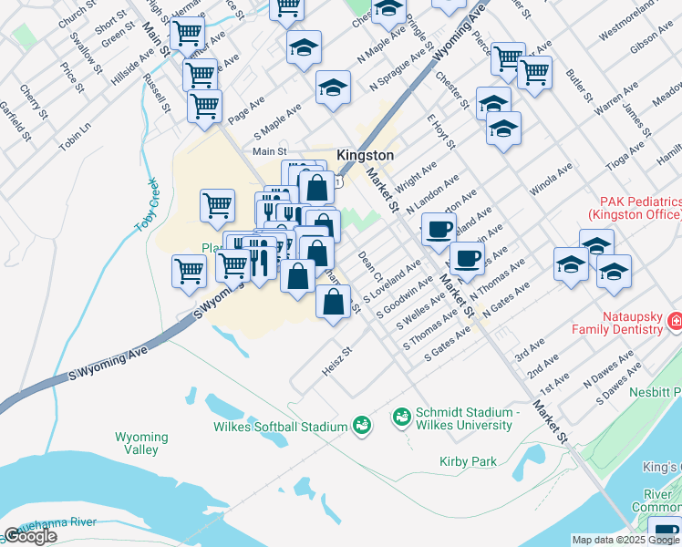 map of restaurants, bars, coffee shops, grocery stores, and more near 96-98 South Landon Avenue in Kingston