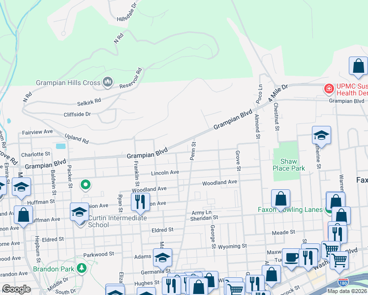 map of restaurants, bars, coffee shops, grocery stores, and more near 359-399 Harding Avenue in Williamsport