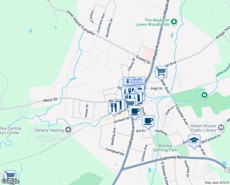 map of restaurants, bars, coffee shops, grocery stores, and more near 6 Cottage Street in Warwick