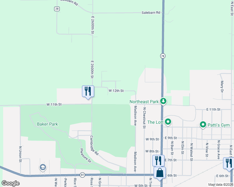 map of restaurants, bars, coffee shops, grocery stores, and more near 613 West 12th Street in Kewanee