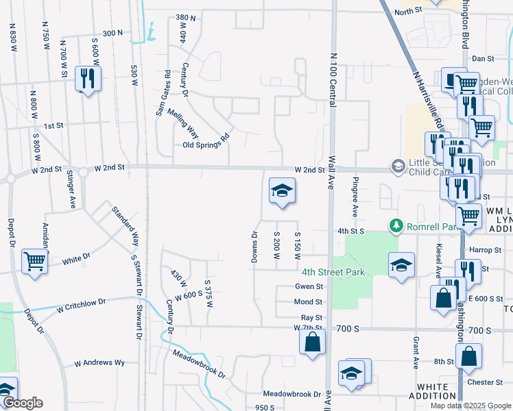 map of restaurants, bars, coffee shops, grocery stores, and more near 325 Downs Drive in Ogden