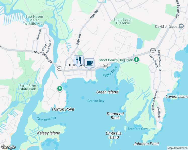 map of restaurants, bars, coffee shops, grocery stores, and more near 44 Little Bay Lane in Branford