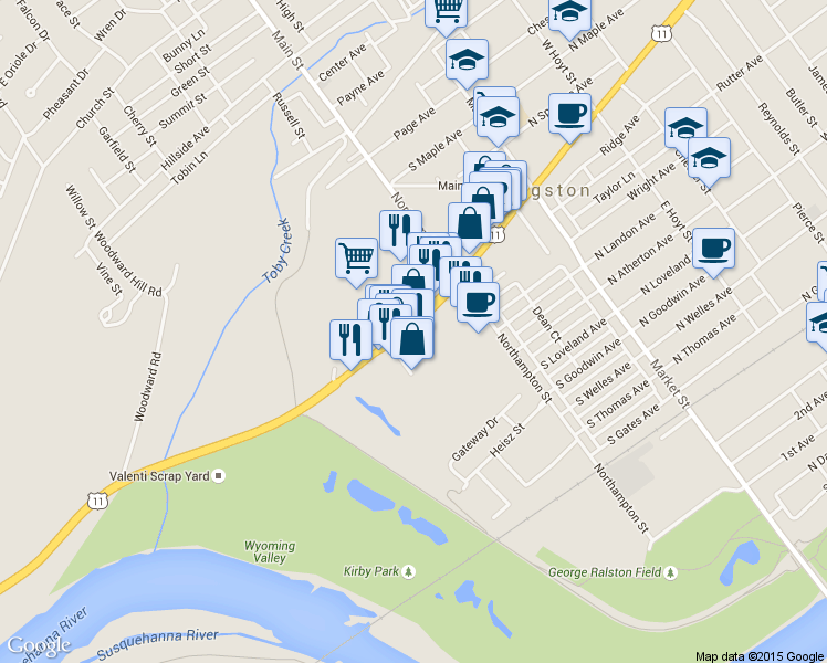 map of restaurants, bars, coffee shops, grocery stores, and more near 36 South Wyoming Avenue in Edwardsville