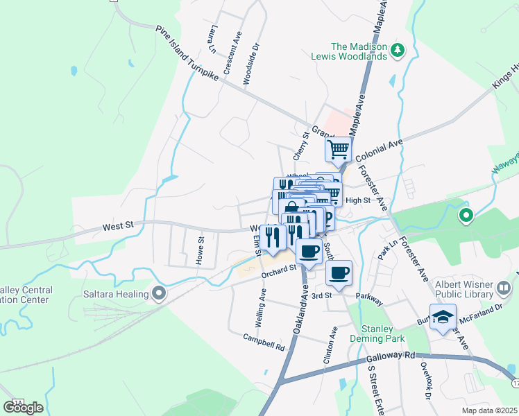 map of restaurants, bars, coffee shops, grocery stores, and more near 6 Cottage Street in Warwick