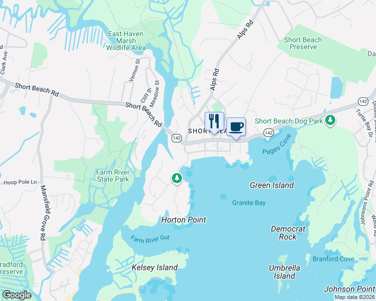 map of restaurants, bars, coffee shops, grocery stores, and more near 241 Clark Avenue in Branford