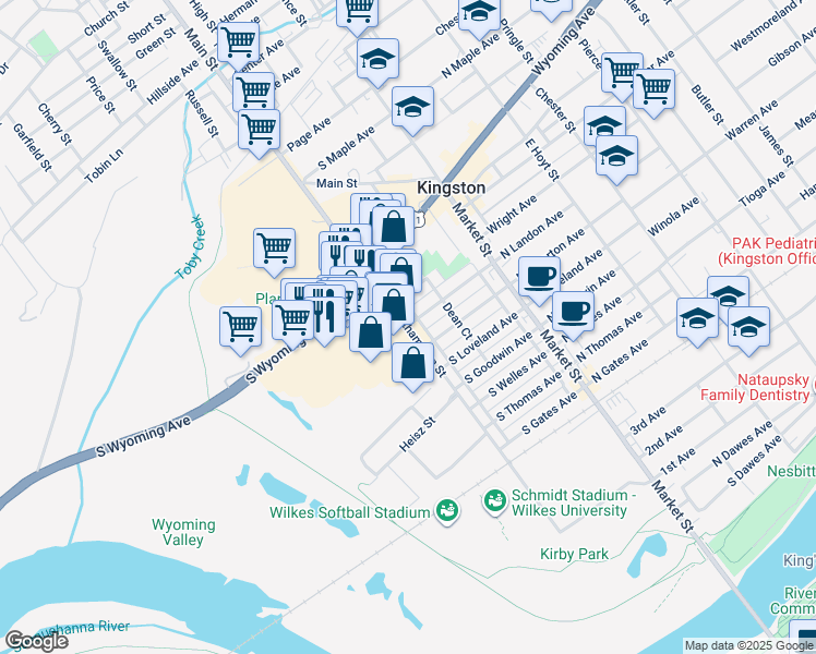 map of restaurants, bars, coffee shops, grocery stores, and more near 98 South Landon Avenue in Kingston