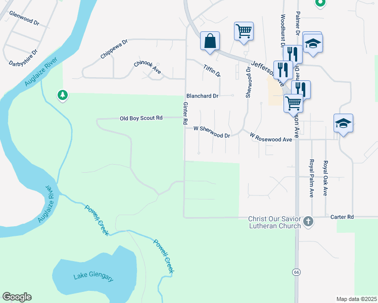 map of restaurants, bars, coffee shops, grocery stores, and more near 2069 Ginter Rd in Defiance