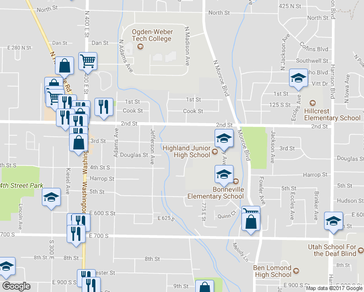map of restaurants, bars, coffee shops, grocery stores, and more near 705 3rd Street in Ogden