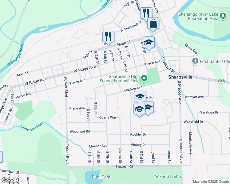 map of restaurants, bars, coffee shops, grocery stores, and more near 530 Milliken Avenue in Sharpsville