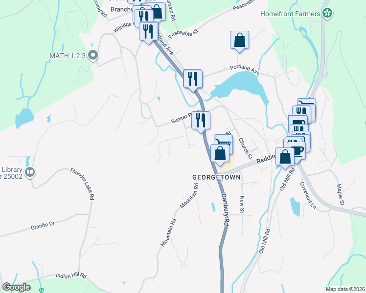 map of restaurants, bars, coffee shops, grocery stores, and more near 27 Connery Street in Wilton