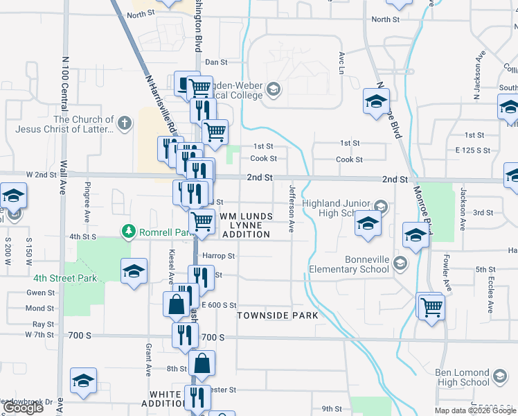 map of restaurants, bars, coffee shops, grocery stores, and more near 523 3rd Street in Ogden