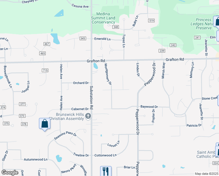 map of restaurants, bars, coffee shops, grocery stores, and more near 4767 Aldersyde Circle in Brunswick