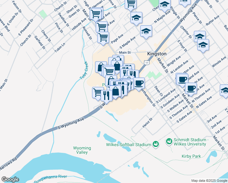 map of restaurants, bars, coffee shops, grocery stores, and more near 36 South Wyoming Avenue in Edwardsville